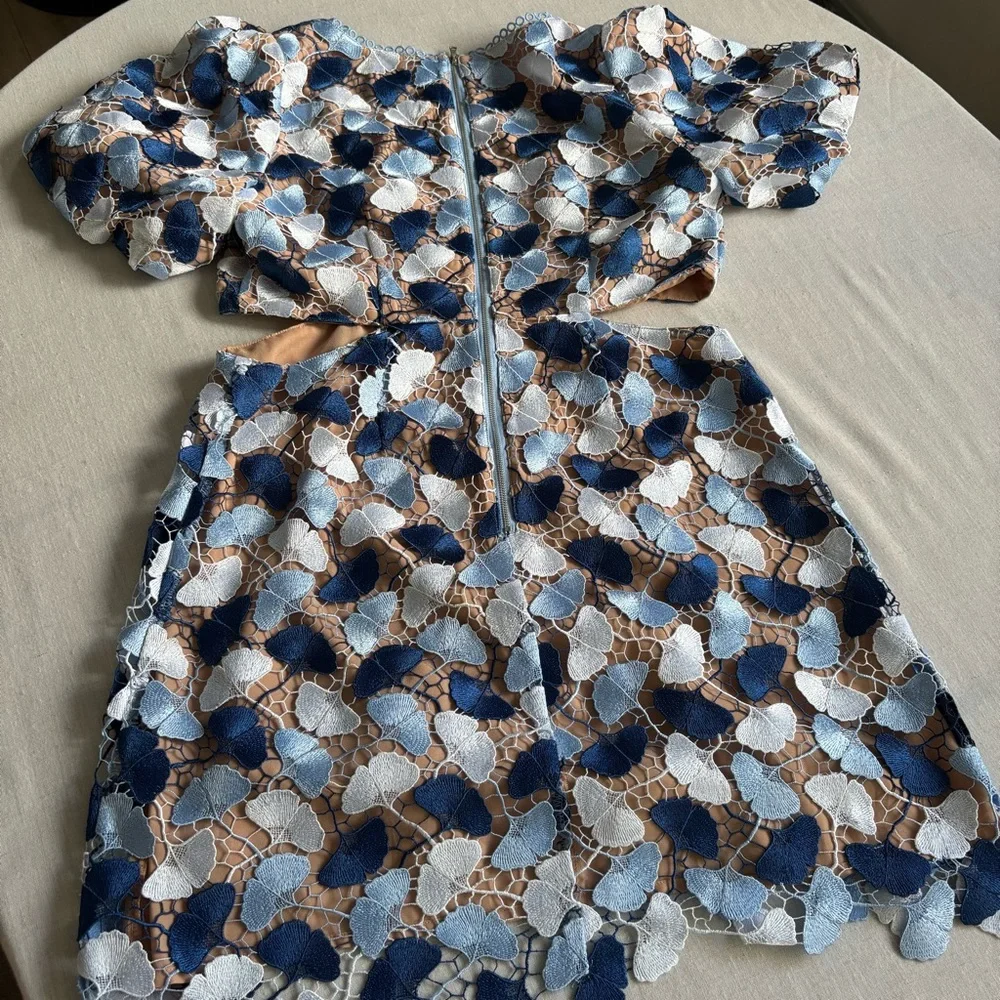 Adelyn Rae Blue Floral Lace Mini Dress XL | Puff Sleeve Cocktail Dress - Picture 6 of 10